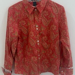 Liz Claiborne Red Paisley Blouse with Multicolor Trim